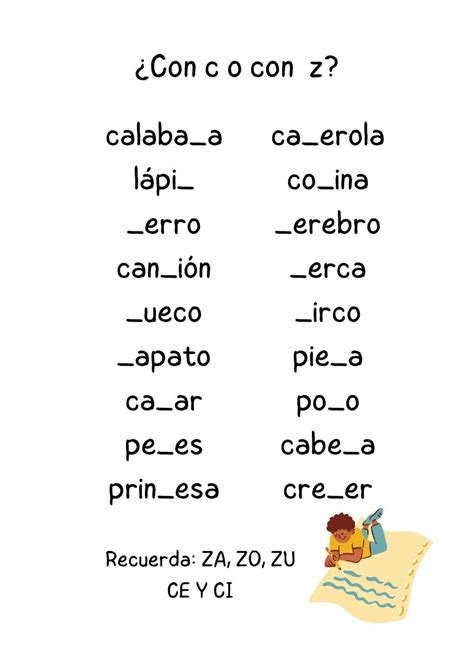 Ortografía Cz Worksheet Spanish Words For Beginners Speech And Language Teacher Activities