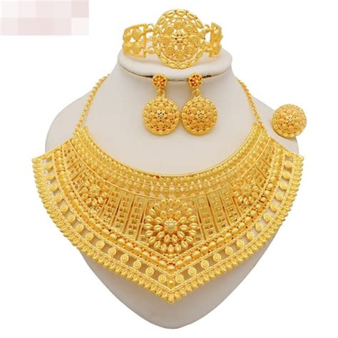 Luxury Dubai Gold Color Jewelry Sets For Women Indian Necklace ...