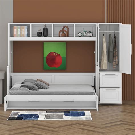 Hokku Designs Full Size Murphy Bed Wall Bed With Closet And Drawers