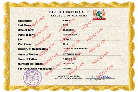 Download Suriname Birth Certificate Psd Template Fully Editable Fullpsd