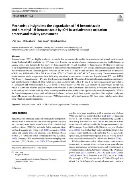 Mechanistic Insight Into The Degradation Of H Benzotriazole And