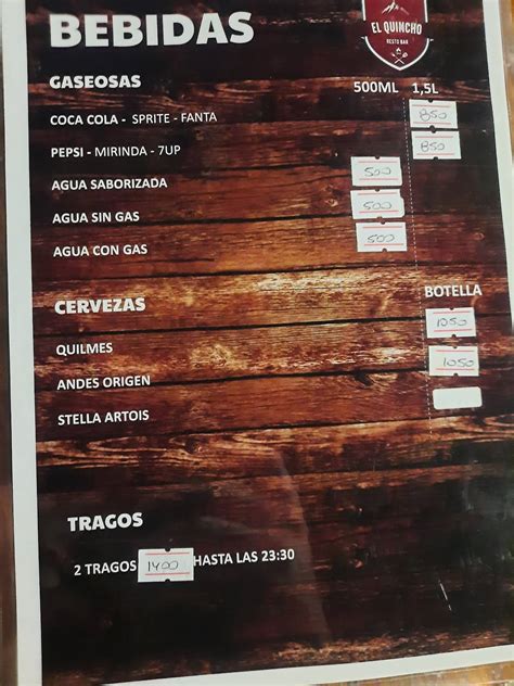 Carta de El Quincho Parrilla Godoy Cruz, Godoy Cruz