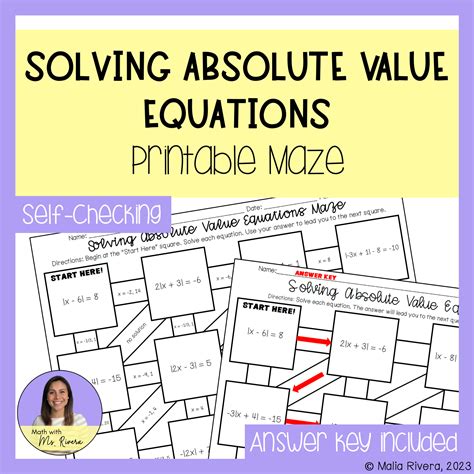 Solving Absolute Value Equations Maze Worksheet Made By Teachers