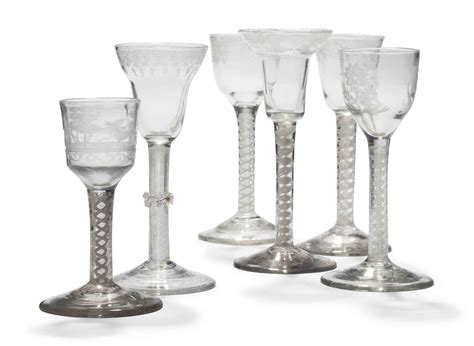 Six Engraved Opaque Twist Wine Glasses Circa 1750 70 Christie S