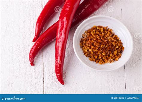 Fresh Red And Yellow Chili Peppers With Spice Stock Image Image Of