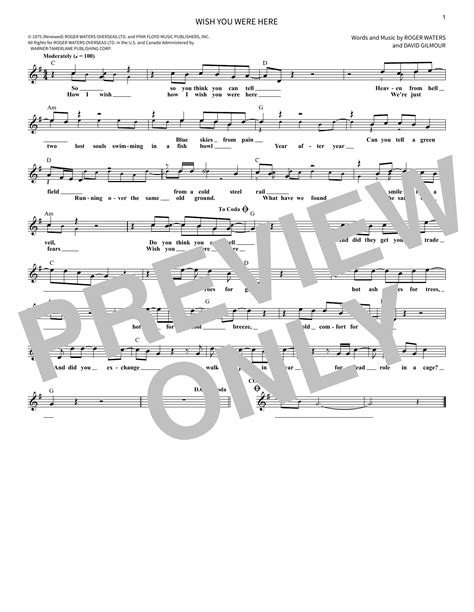 Wish You Were Here By Pink Floyd Sheet Music For School Of Rock Vocal