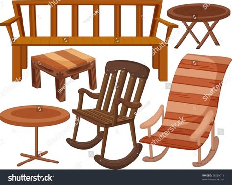 Vektor Stok Illustration Various Timber Chairs Tables Tanpa Royalti 26559019 Shutterstock