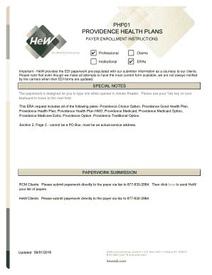 Fillable Online Providence Health Plan EDI Form For ERAs Availity