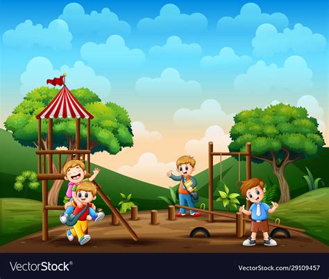 Cartoon Children In Playground Royalty Free Vector Image