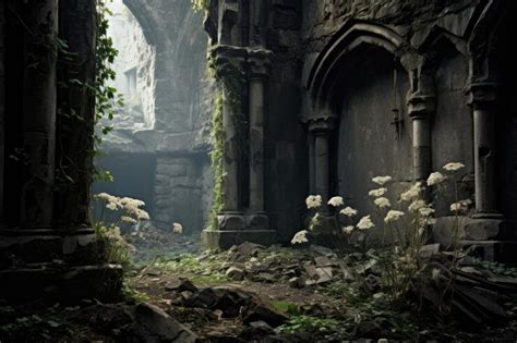 Forgotten Enclaves Uncovering Ruins Among Shrubs | Premium AI-generated image