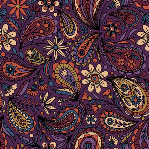 DARK LILAC VECTOR SEAMLESS BACKGROUND WITH MULTICOLORED FLORAL PAISLEY