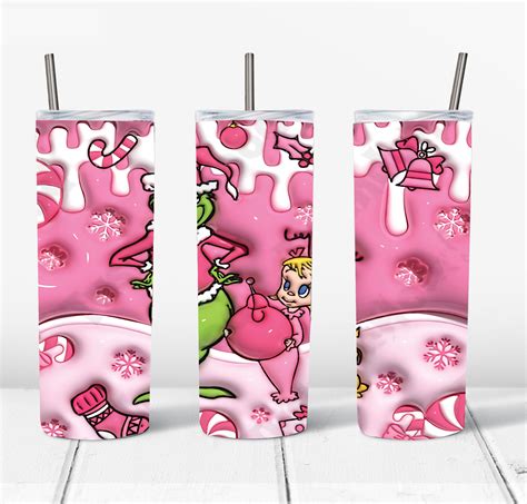 3D Inflated Pink Christmas 20 Oz Skinny Tumbler Png Grinch Inspire