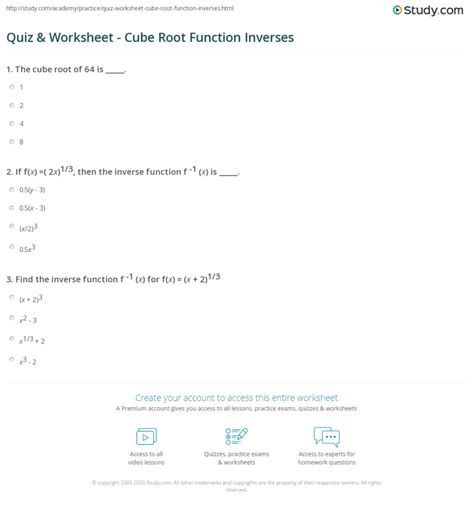 Quiz Worksheet Cube Root Function Inverses Study Function Worksheets