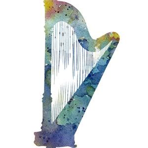 Blue Harp Art Print Abstract Watercolor Painting Music - Etsy