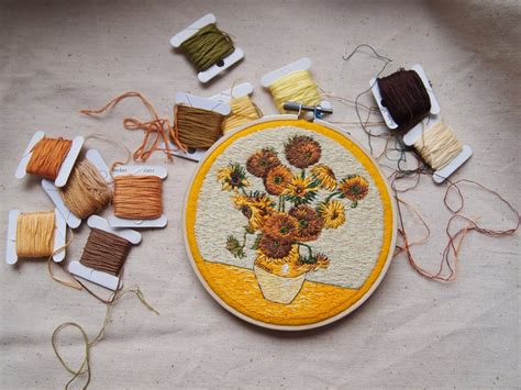 Vincent Van Gogh Sunflowers Embroidery Hoop Art Modern Embroidery Wall