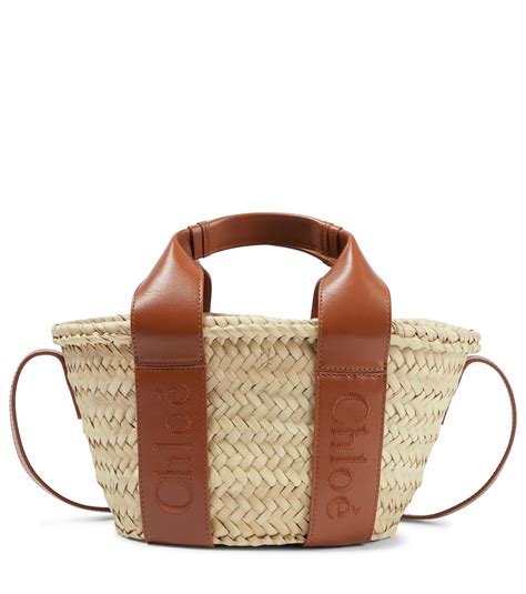 Chlo Sense Mini Raffia Tote Bag In Brown Lyst