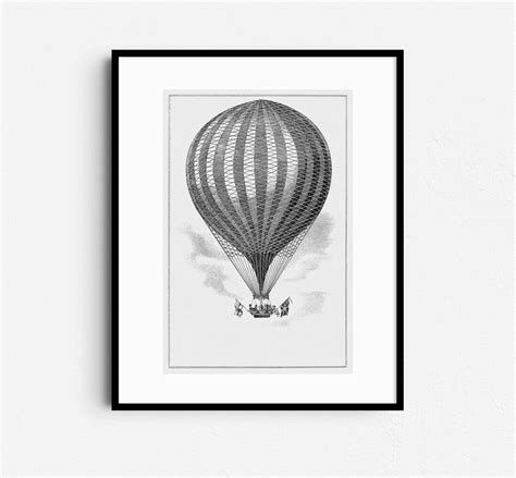 Vintage Hot Air Balloon Print Antique French Aviation Poster Black