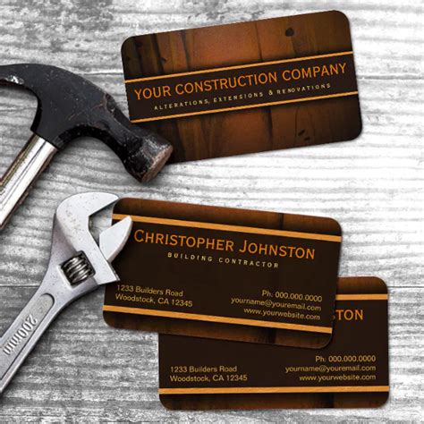 Construction Builder Contractor Faux Pine Wood Business Card Zazzle