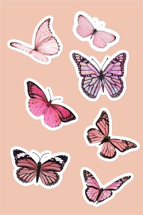 Aesthetic Pink Butterfly Sticker Sheet Sticker For Sale By Kyuubuarts