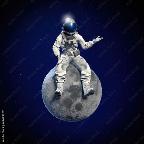 Astronaut Sitting On The Moon 3D Illustration Stock Illustration