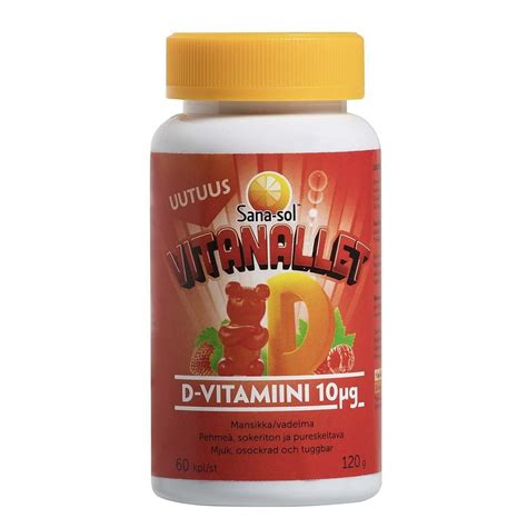 Sana-Sol Vitanallet D-vitamiini mansikka-vadelma 10 mikrog 60 kpl ...