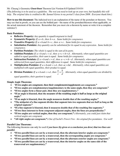 Geometry Theorem Sheet Mr Cheungs Geometry Cheat Sheet Theorem List Version 6 Updated 314