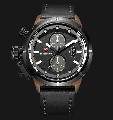 Jual Expedition E Mc Gbw Chronograph Men Black Dial Black Leather