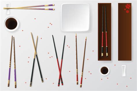 Realistic Food Chopsticks Set Different Types. Vector illustration of ...