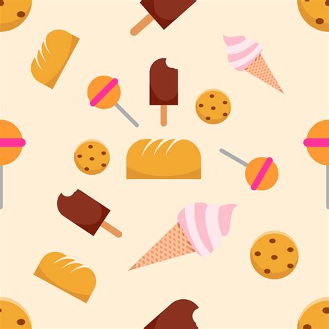 delecius food patter design, ice cream, cake, candy, and bread 14489519 ...