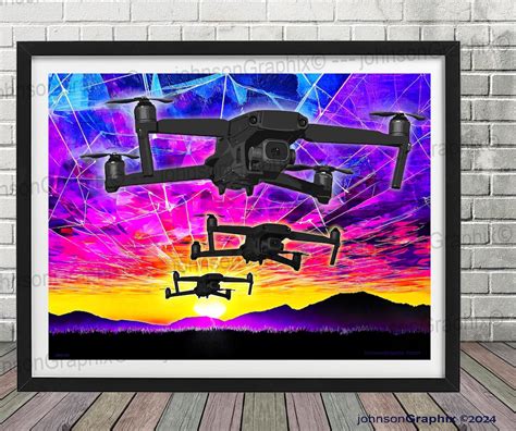 Sunrise Drone Wall Art Print, Abstract Drone Poster, Quadcopter ...