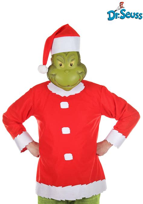 Adult Grinch Costume Top, Hat and Half Mask