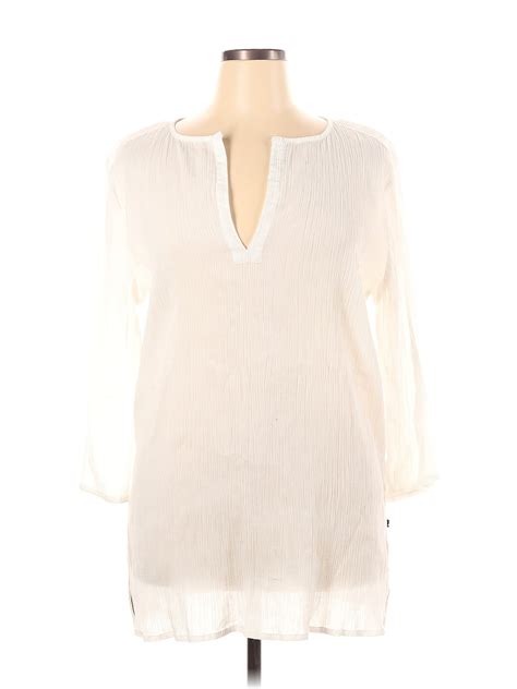 Nautica 100 Cotton Solid White Ivory Long Sleeve Blouse Size Xl 64