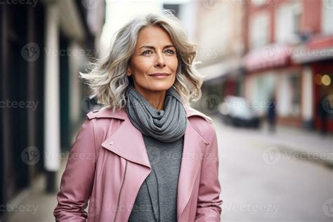Attractive Mature Woman In The City AI Generated Stock Photo