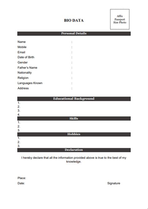 Download Free Bio Data Format For Freshers Learning Container