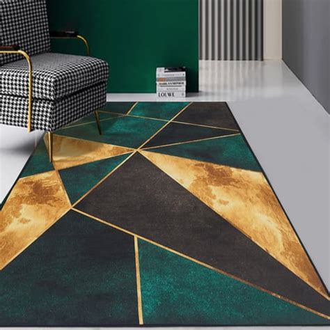 Mm X Mm Green Black And Gold Modern Geometirc Rectangle Indoor