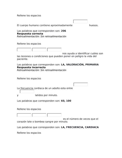 Evaluacion Primeros Auxilios Semana 3 Sena Rellene Los Espacios El