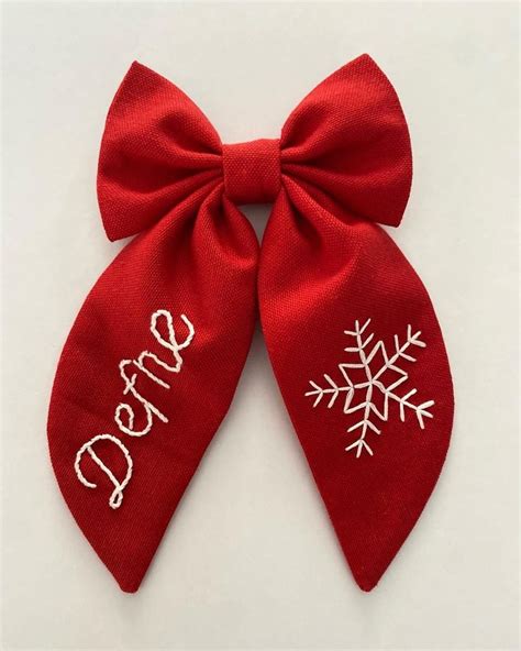 Snow Flake Initial Hand Embroidered Hair Bow Personalized Named Bow