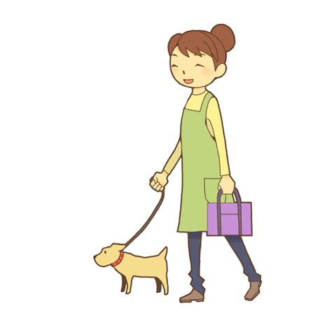 犬の散歩をする女性 無料イラスト素材｜素材ラボ