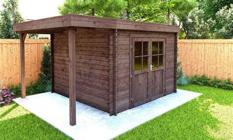 Abri de jardin chalet bois avec appentis bûcher bois de chauffage