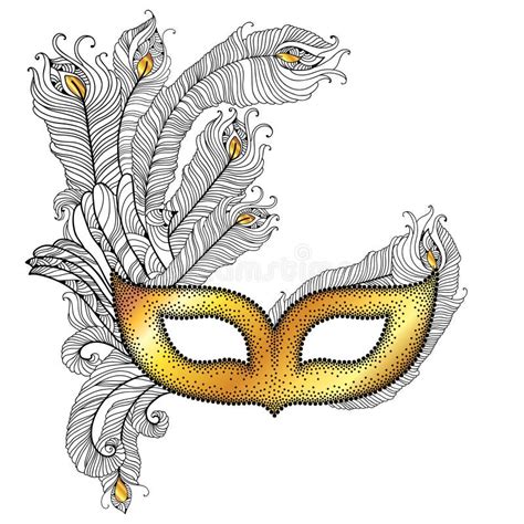 Gold Venetian Carnival Mask Colombina with Outline Peacock Feathers in ...