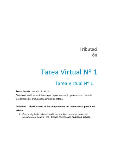 Tarea Tributacion Apuntes Tributaci N Tarea Virtual N Tarea