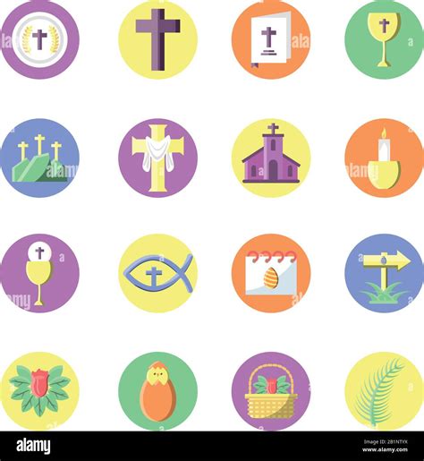 catholic related icons and happy easter icons set over white background ...