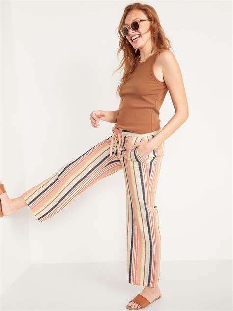 High Waisted Dobby Stripe Linen Blend Wide Leg Pants For Women Old Navy