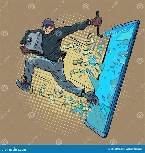 Electronic Thief Scamming For Money Vector Cartoon Illustration