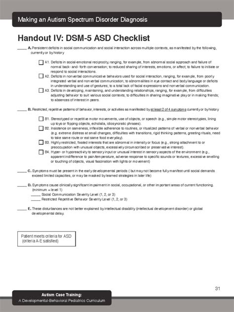 Dsm 5 Asd Checklistpdf Autism Spectrum Autism