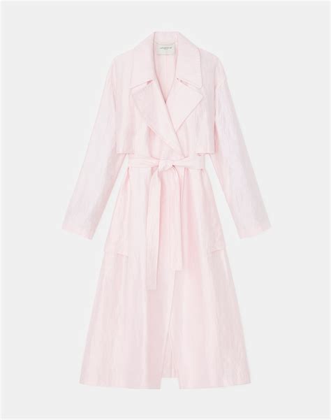 Lafayette 148 Belted A Line Silk Blend Trench Coat In Pastel Pink