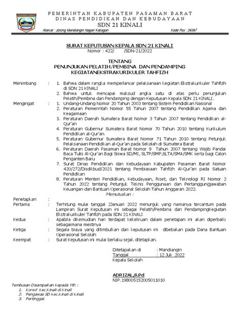 Sk Kegiatan Ekstrakurikuler Tahfizh 1 Pdf