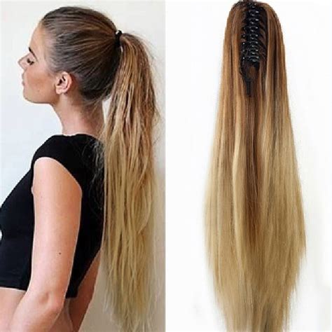 Rechte Lange Clip In Hair Extensions Blond Zwart P Grandado