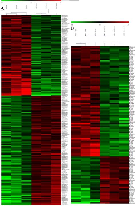 Differentially expressed lncRNAs (A) and mRNAs (B) between ATB group ...