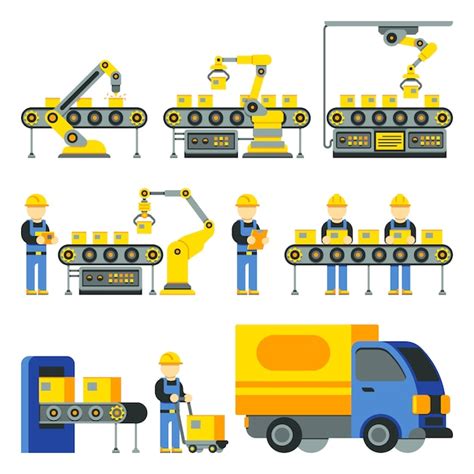 Proceso de fabricación con línea de producción de iconos planos